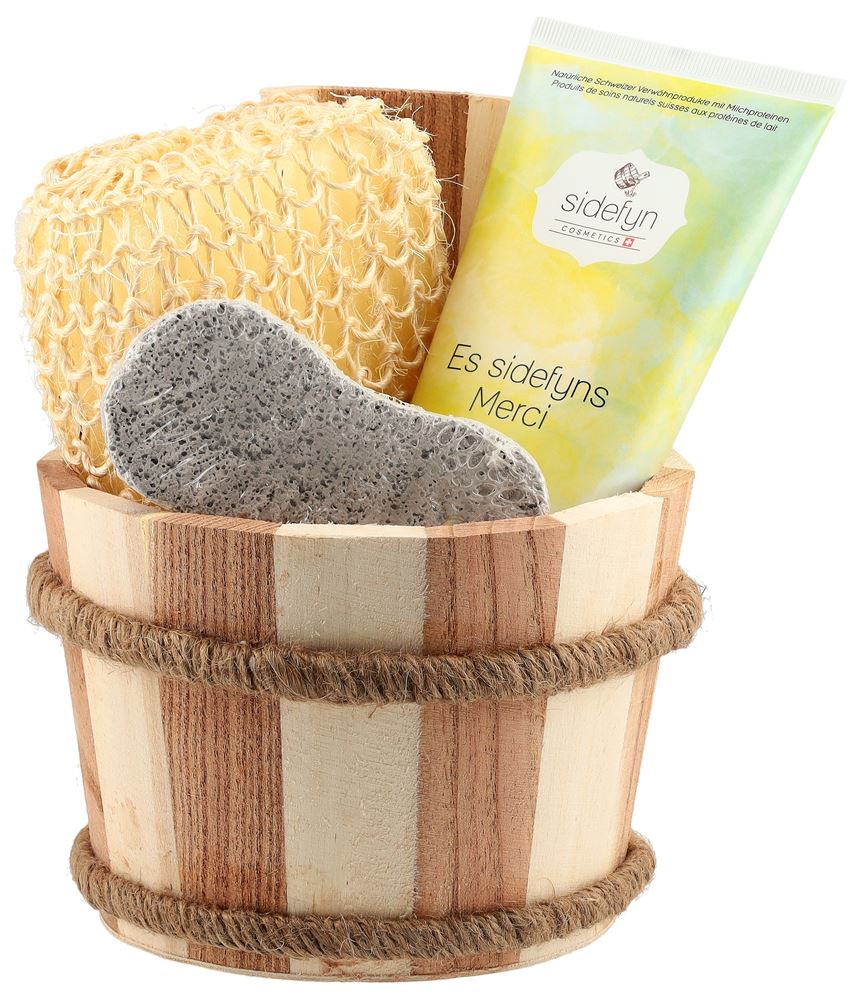 SIDEFYN Geschenkset Holzkübel Duschcreme