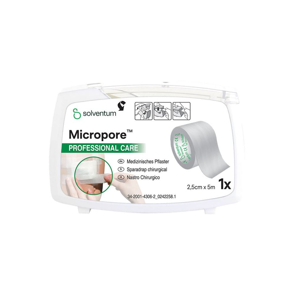 SOLVENTUM Micropore Rollenpflaster mit Dispenser, Hauptbild